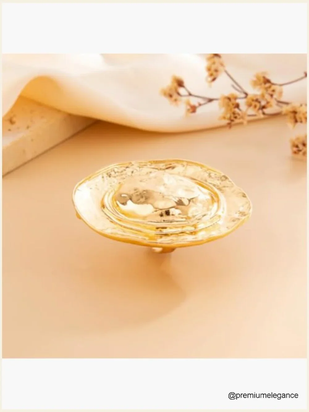 Chunky Gold Hat Ring Geometric Statement Knuckle Ring Hammered Texture Prom